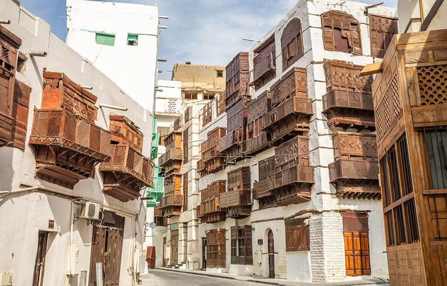 Al-Balad old town with traditional muslim houses with wooden windows and balconies, Jeddah, Saudi Arabia8