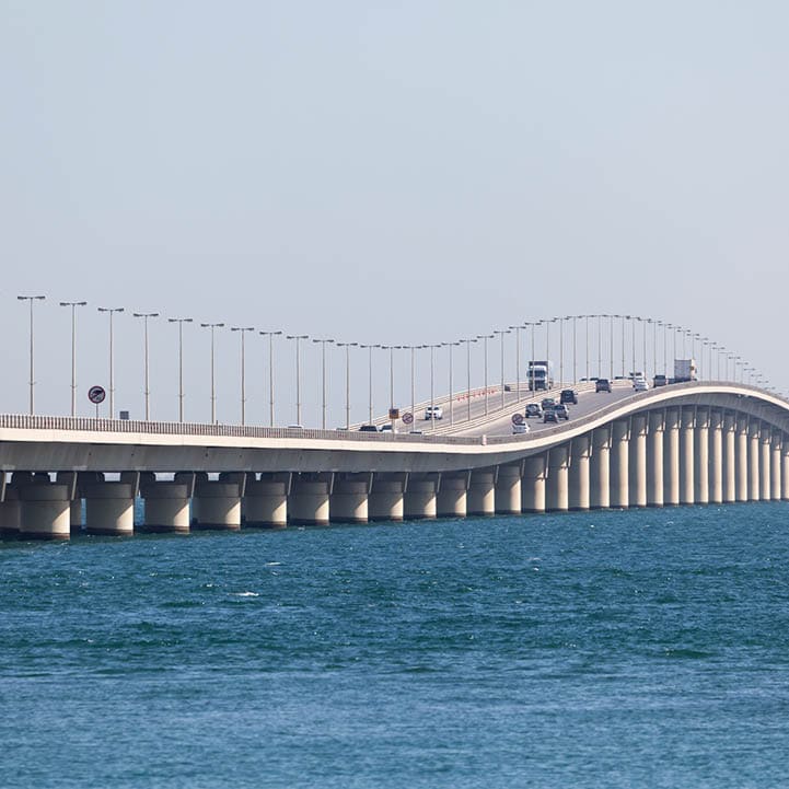 King Fahd Causeway which connects Saudi Arabia and Bahrain. Manama, Kingdom of Bahrain, Middle East