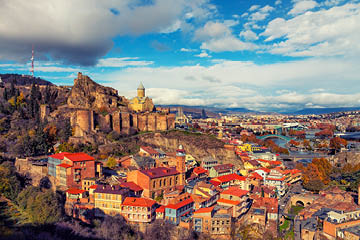Beautiful panoramic view of Tbilisi at sunset, Georgia, Europe