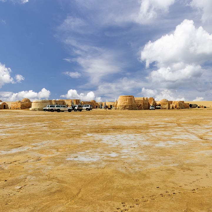 The scenery of the planet Tatooine from the film Star Wars, Sahara, Tunisia.