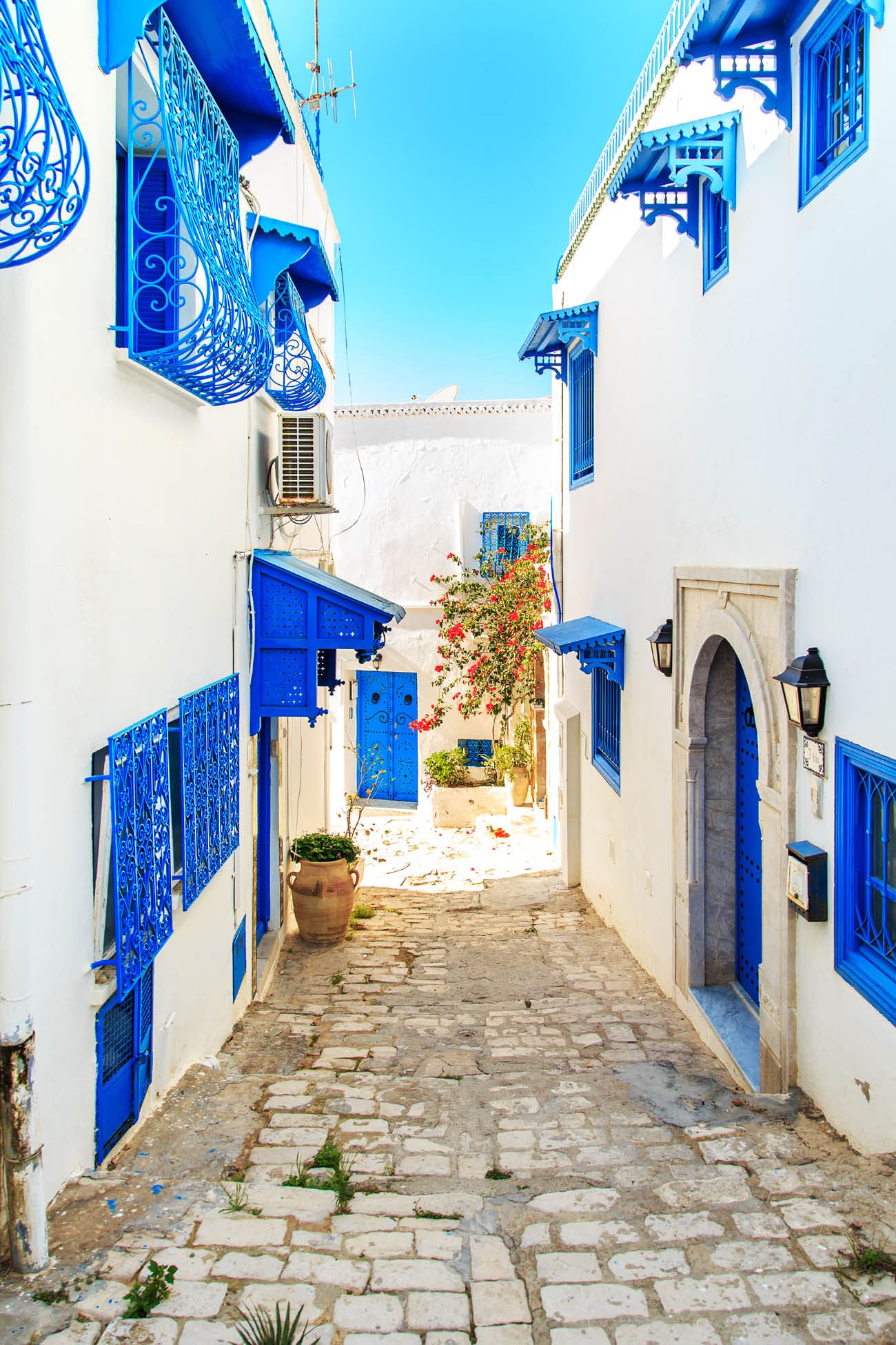 White-blue city of Sidi Bou Said, Tunisia. Eastern fairy tale with a French charm.