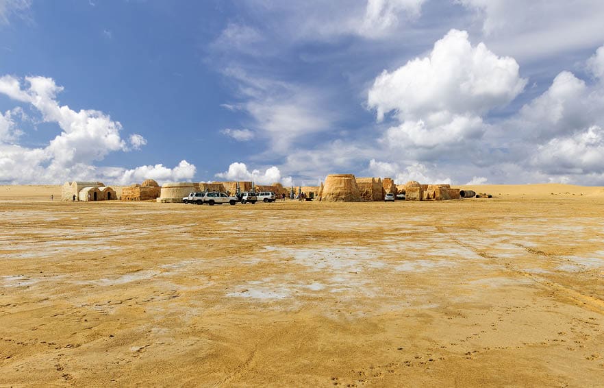 The scenery of the planet Tatooine from the film Star Wars, Sahara, Tunisia.