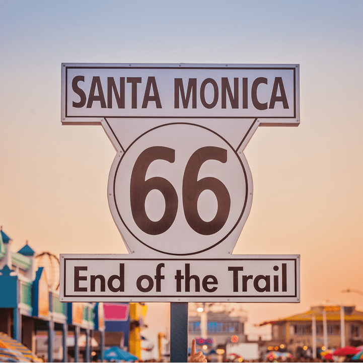 Historic Route 66 sign on pierce of Santa Monica California