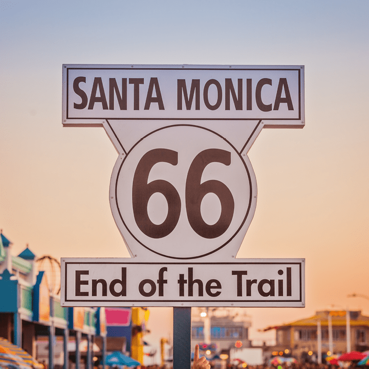 Historic Route 66 sign on pierce of Santa Monica California